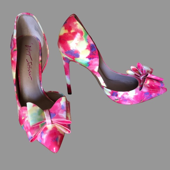🌹🌸 RARE FINISH D’Orsay Pumps Abstract Floral by Betsey Johnson - Picture 9 of 12